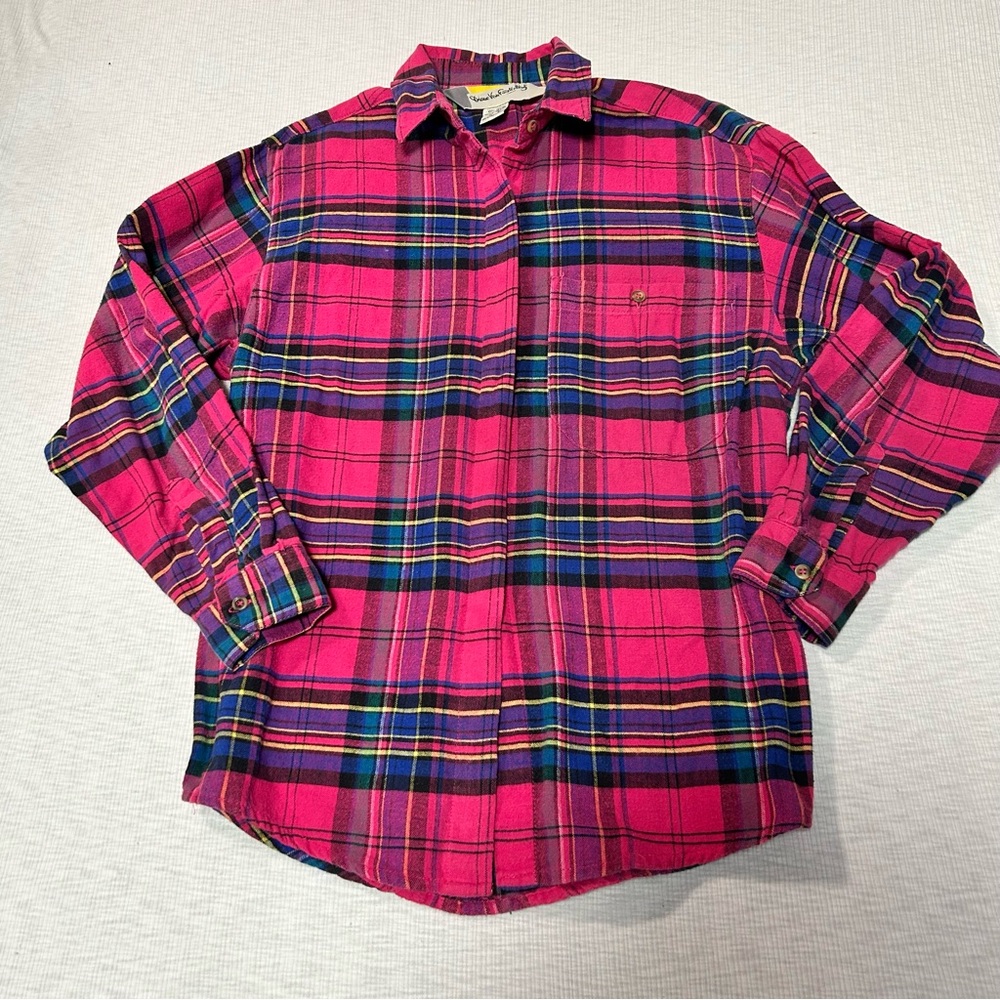 DIANE VON FURSTENBERG Vintage‎ Button Down Shirt Top Plaid Flannel Pink Small
